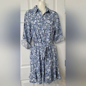 Chaps Cotton Button-Up Belted Dress
